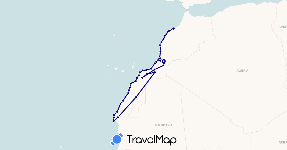 TravelMap itinerary: driving in Morocco, Mauritania (Africa)